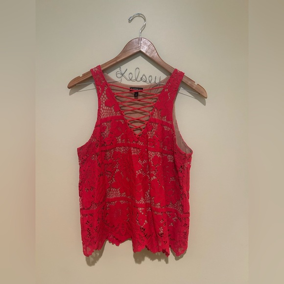 Express Vibrant Red Lace Tank - Picture 1 of 5